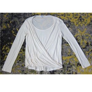 Splendid Ribbed Ivory Off White Long Sleeve Overlap Layer Shirt sz M